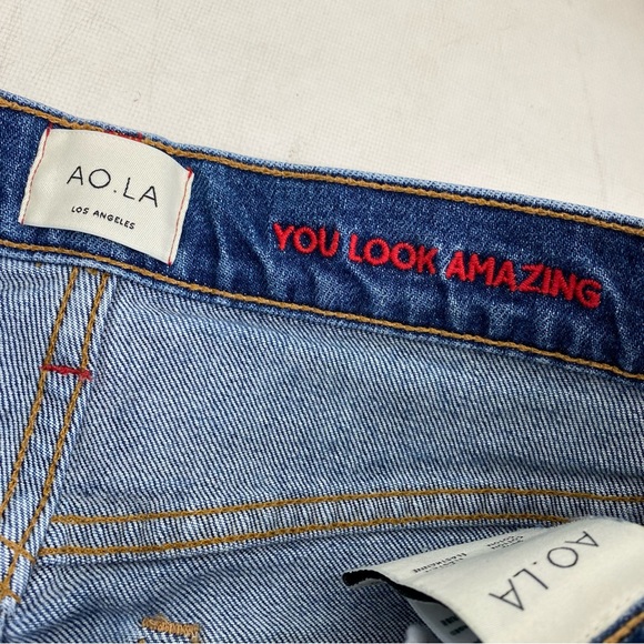 AO.LA Floral amazing high rise Girlfriend Slim Blue Jeans Size 27 - Picture 2 of 12